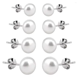 Stud Earrings 4pairs Women White Pearl 5 6 8 10mm Cute Ear Decoration Engagement Fashion Jewellery Dating Wedding Daily Elegant