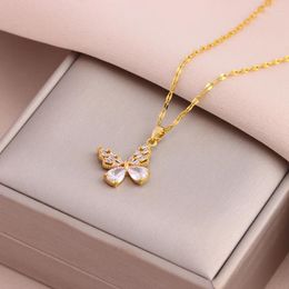 Pendant Necklaces Trendy Sweet Sexy Zircon Crystal Butterfly For Women Female Stainless Steel Neck Chain Jewelry Wholesale