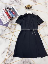 Party Dresses Suit Lapel Chain Waist Dress Casual Fashion 2024 Summer Style 0403