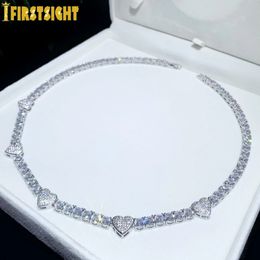 2024 Iced Out Bling Heart Pendant Necklace Silver Colour AAA Zircon 5mm Tennis Chain Charm Women Men Hip Hop Fashion Jewellery 240323