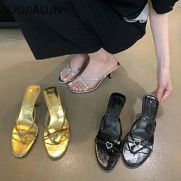 Slippers 2024 Summer Women Slipper Fashion Narrow Band Ladies Elegant Sandal Shoes Thin High Heel Dress Slip On Flip Flop