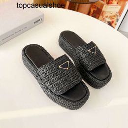 Pradoity Natural Pada Prax praddas Flatform Fabric Black Woman Sandals Slippers Woven Platform Flip Flops Fashion Bottom Slide Beach Rubber Sole