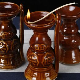 Decorative Figurines Ceramic Old-fashioned Candlestick Antique Oil Lamp Holder Household Sacrificial Supplies Pray For Auspiciousness