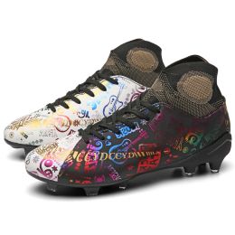 Shoes Men Twotone Football Boots Black And White Stitching Upper Hightop Soccer Shoes High Quality Cleats New Arrivaling