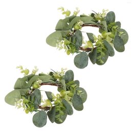 Decorative Flowers 2 Pcs Napkin Rings Festival Wreath Green Leaf Tabletop Decoration Garland Artificial