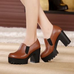 Pumps Comfortable Thick Bottom Platform Shoes Deep mouth Soft Leather Pumps Fall 2023 Block High Heels Shoes for Office Model Dance