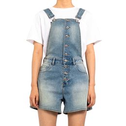 New Fashion Vintage High Waisted Button Fly Straight Leg Denim Overalls for Women Summer Shorts Blue Jean Girls Jumpsuit
