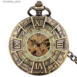 Pocket Watches Vintage Hollow Mechanical Pocket Luxury Pendant Chain Clock Man Roman Numerals Display Half Hunter Antique Timepiece Gift L240322