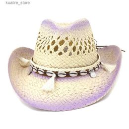 Wide Brim Hats Bucket Hats Hot Sell Western Style Summer Sun Visor Hat for Women Girls Pink Cowboy Cap Holiday Travel Beach Party Wide Brim Hat L240322