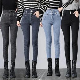 Women's Jeans Korean Winter Thick Velvet Women High Waist Skinny Simple Fleece Warm Slim Fit Stretch Ladies Casual Denim Pencil Pants