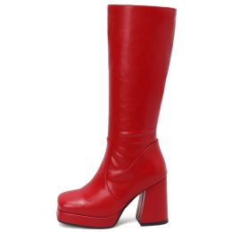 Boots Elegant Knee High Boots Female Shoes Autumn Winter Women's High Boot Silver Red Zipper Long Party Shoes Ladies Large Size 45