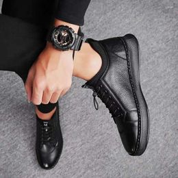 Casual Shoes Men Leather Loafers Lace Up Male Breathable Fashion Comfortable Outdoor Soft Boat Zapatos D42