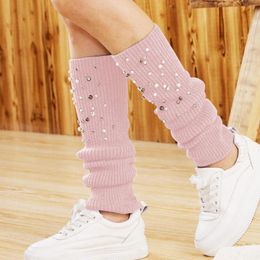 Women Socks Women'S Fashionable Over Knee Warm With Pearls And Rhinestones Winter Warmth Knitted Thigh High Boots
