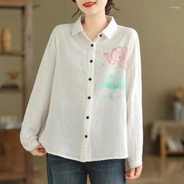 Women's Blouses 2024 Spring Summer Women Shirt Printing Loose Coat Cotton Mori Girl Fashion Long Sleeve Basic Tops Female YoyiKamomo