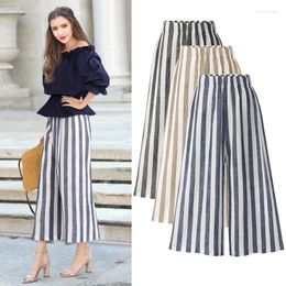 Women's Pants Summer Cotton And Linen Wide Leg Women Large 6XL High Waist Loose Casual Thin Striped Palazzo Trousers