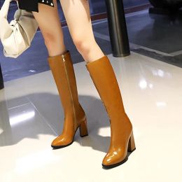 Boots Knee High Boots Women 2023 Autumn Winter Women's High Boots Zipper Heels White Green Long Shoes Ladies Large Size