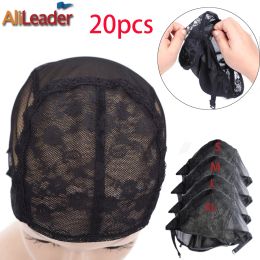 Hairnets Cheap 20Pcs XL/L/M/S Stretch Swiss Lace Wig Cap For Making Wigs With Adjustable Straps Black Hairnet Invisible Hair Nets For Wig