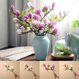 Decorative Flowers Simulated Magnolia Cloth Plastic Bouquet Branch Diy Realistic Home Living Room Dining Table Wedding Decor