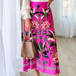 Skirts Vintage Tropical Botanical Print Long Skirt Spring Women Elegant Hight Waist Pleated Bohe 2024 Summer Casual Party