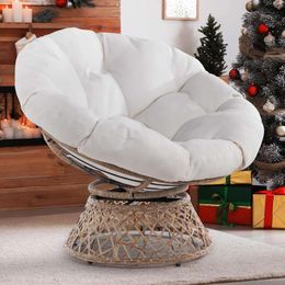 Bme Ergonomic Wicker Papaya Chair with Soft and Thick Fabric Cushion, Large Capacity Steel Frame, 360 Degree Rotation, Suitable for Living Bedroom, Reading