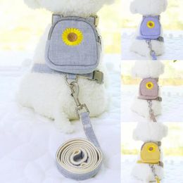 Dog Collars Cartoon Plaid Bear Harness Backpack With Leash Set Pet Cat Small Animal Collar Little Purse Bag Carrier Lead Products