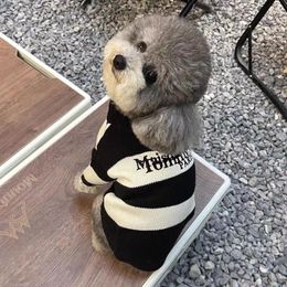 Dog Apparel Letter Striped Sweater Pet Clothing Fashion Cotton Dogs Clothes Cat Small Print Cute Autumn Winter Black White Boy Yorkshire