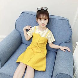 Girl Dresses Girls Dress Summer 2024 Cute Short Sleeve Striped Elegant Children's Clothing 2 6 8 10 To 12 Years Old Kids Princess