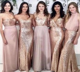 Mismatched Bridesmaid Dresses Beach Wedding with Rose Gold Sequin Top Chiffon Skirt Wedding Maid of Honour Gowns Women Party Formal5994383