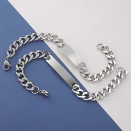 Charm Bracelets Wholesale 10pcs Stainless Steel Cuban Chain Bracelet Blank For Engrave Metal Plate DIY Jewelry Gift