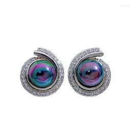 Stud Earrings S925 Silver Tahitian Black Pearl 8mm Sparkling High End Versatile Earring Jewelry