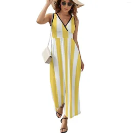 Casual Dresses Yellow And White Vertical Stripes Sleeveless Dress Women's Summer Woman 2024 Trendy