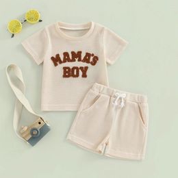 Clothing Sets Fashion Toddler Baby Boy Summer Clothes Short Sleeve Letter Embroidery T-Shirt With Elastic Waist Solid Colour Shorts 2Pcs