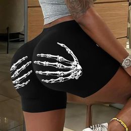 Women's Shorts Women Elastic Skeleton Hands Print High Waist Yoga For Slim Fit Activewear With Jogging Workout
