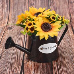 Decorative Flowers Sunflower Simulation Plant Artificial Flower Ornaments Bonsai Small Crafts Wrought Iron Decoration With Pots Potted