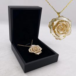 Party Favour 24K Gold Plated Real Rose Necklace Handmade Craft Natural Flower Jewellery Pearl White For Wedding And Valentine Gifts