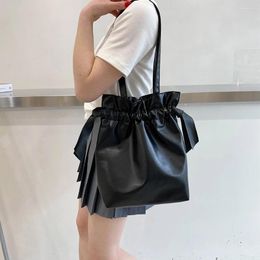 Bag 2024 Vintage Women Pure Colour PU Leather Shoulder Underarm Bucket Casual Ladies Drawstring Large Capacity Shopping Handbags