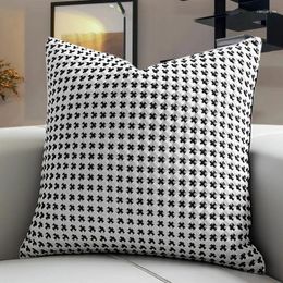 Pillow Croker Horse 45x45cm Throw Cover - White Black Suede Leather Woven Style Luxury Couch Sofa Without Core