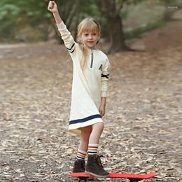 Girl Dresses Girls Dress Casual Outfit Front Zipper Long Sleeves Clothes Embroidery Letter A Contrast Navy Stripes Family Set