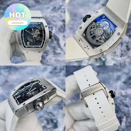 Automatic RM Wrist Watch RM023 Hollow Dial 18K Platinum Material Automatic Mechanical Mens Watch Barrel Type