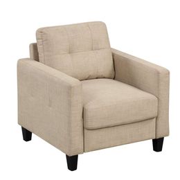 HOMES: Inside+out Caelum Mediaeval Signature Chair with Tufted Back and Solid Wood Tapered Legs, Linen Exterior Fabric Armchair Suitable for Bedrooms, Living