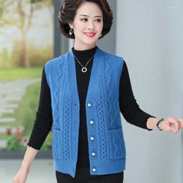 Women's Vests Spring Autumn Fashion Women V-Neck Sweater Vest Coat 2024 Sleeveless Jacket Mother Knitted Cardigan Sweaters