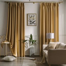 Curtains Light Luxury Solid Colour Curtains for Living Room Blackout Curtain Bedroom Brocade Insulated Curtain Nordic Style Curtain Custom