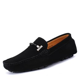 Designer Leather Doudou Mens Casual Driving Shoes Breathable Soft Sole Light Tan Black Navy White Blue Silver Yellow Grey Men's Flats Footwear All-match Lazy Shoe A138