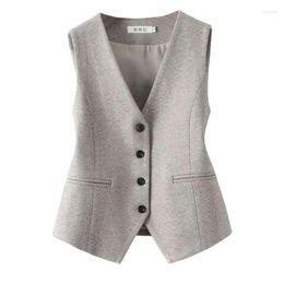 Women's Vests 2024 Spring Autumn Temperament Female Leisure Vest Coat Herringbone V-neck Woolen Coats Single Row Buckle Jacket