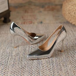 Dress Shoes Silver Luxury Crystal High Heels Fashion Party Elegant For Women 2024