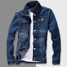 Men's Jackets Trendy Men Jeans Coat Vintage Pure Colour Slim Fit Jacket Solid Autumn Winter For Working