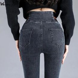 Plus Size 38 Slim Denim Trousers Patchwork Vintage Stretch Vaqueros Skinny Pencil Jeans Side Elastic High Waist Womens Jeans 240319