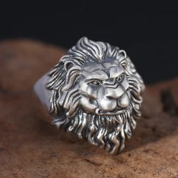 Retro Lion Domineering 14K White Gold Ring Prairie King Mens Alloy Ring Exaggerated Ring Jewellery Gift Adjustable Opening