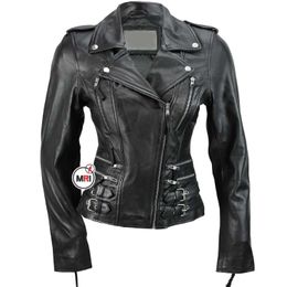 Wholesale Motorcycle Ladies Genuine Sheep Leather Jacket Cropped Bomber Style Fashion Spring Real Women