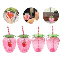Wine Glasses 4 Pcs Strawberry Cup Party Favors Milk Tea Plastic Cups Lid Conveniently Students Pp Coffee Carafe
